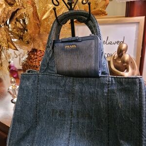 Prada Denim Tote with Blue Wallet
